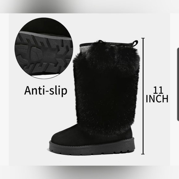 Elegant Black Fur With Sparkle Trim Women's Boots Size 8.5 - Picture 4 of 6